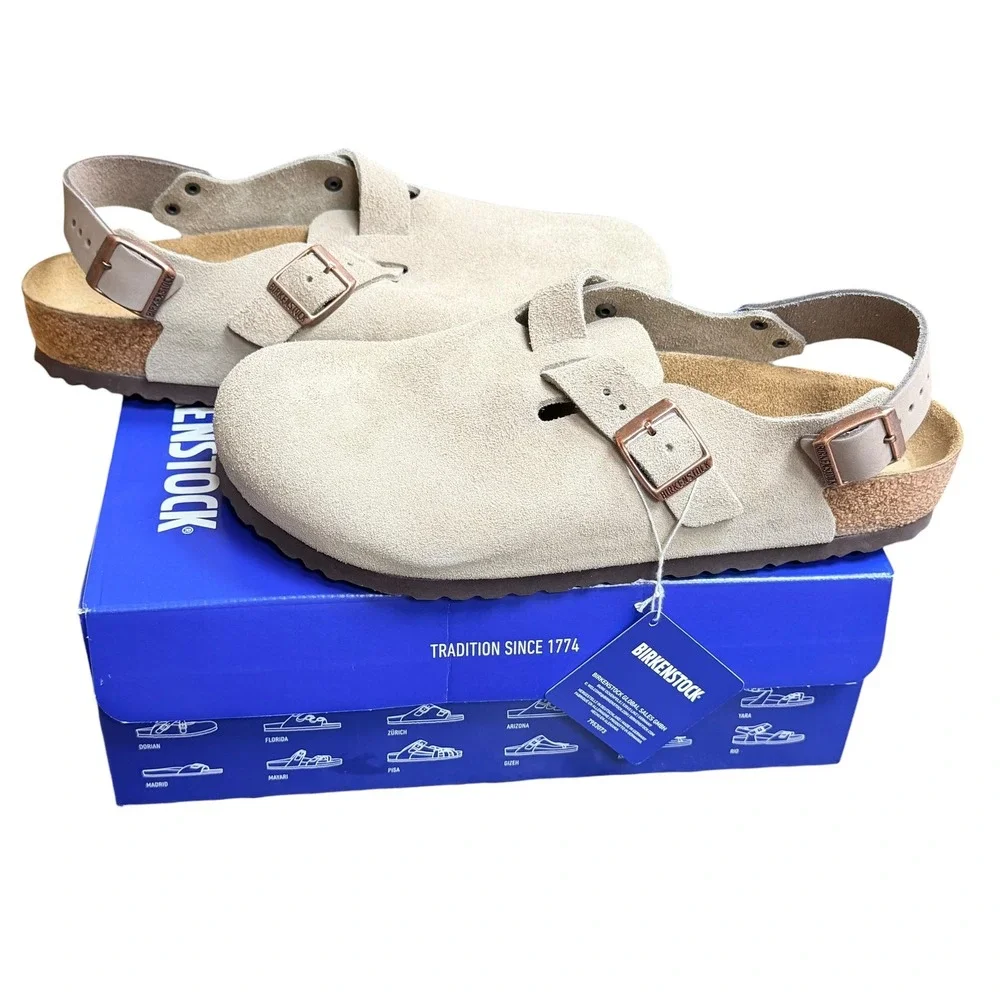 Birkenstock Tokio II Sand Suede Clogs Mules Sandals Mens 10 Adjustable Strap NIB
